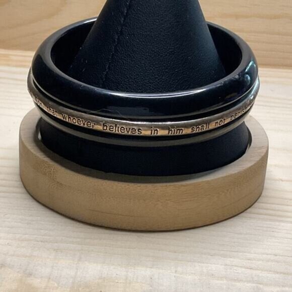 Metal C-Ring, Black with Stainless Steel Band John 3:16 Religious Engraving - Picture 4 of 6